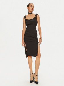 Babylon Sukienka koktajlowa E00717 Czarny Slim Fit. Czarne sukienki Babylon, bez wzorów, z syntetyku, wizytowe, bez kołnierzyka, bez ramiączek. Za 639,00 zł.