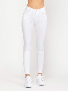 Tantra Dżinsy - Skinny fit - w kolorze białym rozmiar: M. Białe jeansy Tantra, z aplikacjami, ze skóry. Za 129,45 zł.