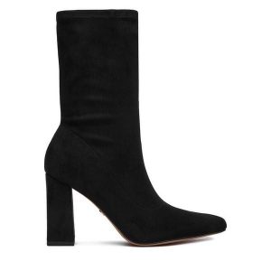 Botki Nine West. Czarne botki Nine West, bez wzorów, bez obcasa, na słupku, bez zapięcia. Za 289,99 zł.