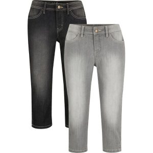 Komfortowe dżinsy rybaczki ze stretchem (2 szt.). Niebieskie jeansy bonprix, bez wzorów, z jeansu. Za 147,99 zł.