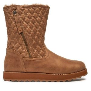 Botki Skechers. Brązowe botki Skechers, bez wzorów, bez obcasa, na płaskiej podeszwie, bez zapięcia. Za 319,99 zł.