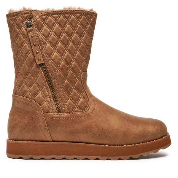 Botki Skechers. Brązowe botki Skechers, bez wzorów, bez obcasa, na płaskiej podeszwie, bez zapięcia. Za 259,99 zł.