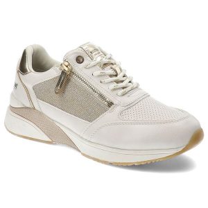 Białe Sneakersy Mustang Sportowe Obuwie Damskie. Białe buty sportowe Mustang, bez wzorów, z materiału, bez zapięcia, trekkingowe. Za 329,00 zł.