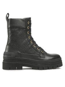 Tommy Hilfiger Trapery Lace Up Zip Boot Monogram FW0FW06849 Czarny. Czarne buty zimowe TOMMY HILFIGER, ze skóry, bez obcasa, bez zapięcia. Za 829,99 zł.