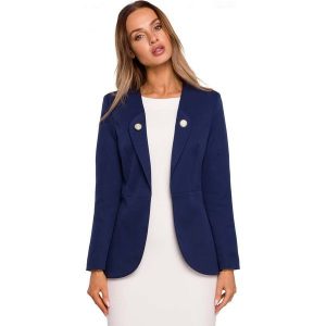 Elegancki Żakiet z Ozdobnymi Guzikami - Granatowy. Niebieskie marynarki i żakiety MOE, l, bez wzorów, z elastanu, eleganckie. Za 298,90 zł.
