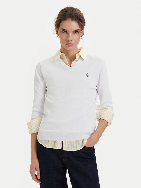 Beverly Hills Polo Club Sweter P-SS26W-M536563 Biały Regular Fit. Białe swetry klasyczne Beverly Hills Polo Club, l, z bawełny, bez kołnierzyka. Za 269,99 zł.