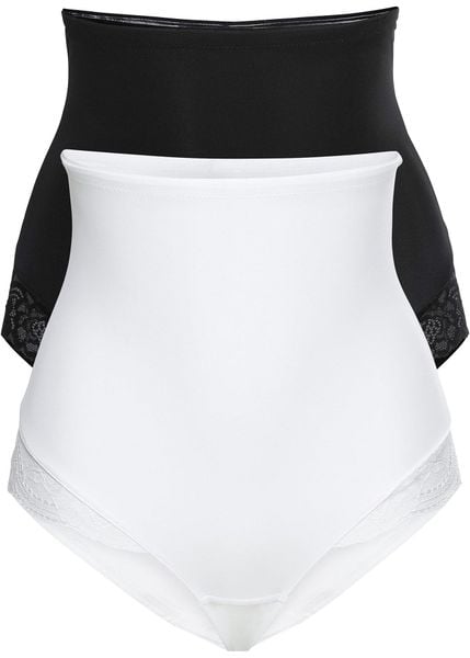 Figi panty shape (2 pary), lekki stopień modelowania sylwetki. Czarne figi bonprix, bez wzorów, z bawełny. Za 94,99 zł.