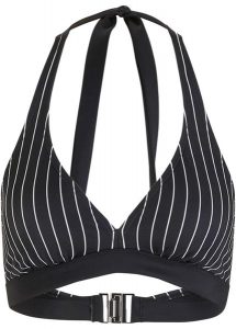 Biustonosz bikini z ramiączkami łączonymi na szyi, z poliamidu z recyklingu. Czarne bikini bonprix, bez wzorów, z poliamidu. Za 59,99 zł.