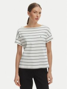 Tommy Hilfiger T-Shirt WW0WW49723 Écru Loose Fit. Białe t-shirty TOMMY HILFIGER, s, bez wzorów, z bawełny, bez kołnierzyka, bez ramiączek. Za 249,99 zł.