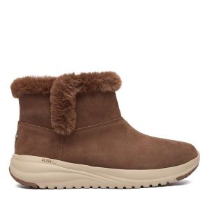 Botki Skechers. Brązowe botki Skechers, bez wzorów, bez obcasa, na płaskiej podeszwie, bez zapięcia. Za 379,99 zł.