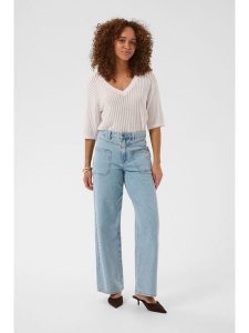 Kaffe Dżinsy - Loose fit - w kolorze błękitnym rozmiar: 36. Niebieskie jeansy Kaffe, z aplikacjami, ze skóry, z podwyższonym stanem. Za 249,95 zł.