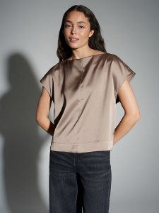 OPUS Bluzka "Festiva" w kolorze beżowym rozmiar: 40. Brązowe bluzki Opus, bez wzorów, bez kołnierzyka, bez ramiączek. Za 121,99 zł.