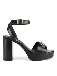 Nine West Sandały R25SS04320 Czarny. Czarne sandały Nine West, bez wzorów, z materiału, bez obcasa, na słupku, bez zapięcia. Za 199,99 zł.
