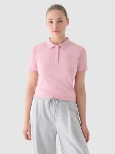 4F Koszulka polo slim damska - różowa XS. Czerwone bluzki 4f, xs, bez wzorów, z bawełny, klasyczne, bez kołnierzyka, bez ramiączek. W wyprzedaży za 39,99 zł.