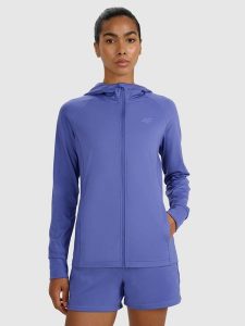 4F Bluza treningowa regular szybkoschnąca damska - granatowa L. Niebieskie bluzy 4f, l, bez wzorów, z dzianiny, z kapturem. Za 199,99 zł.