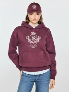 Bluza damska z kapturem i haftowanym logo bordowa afraja 604. Czerwone bluzy Big Star, l, bez wzorów, z kapturem. Za 249,99 zł.