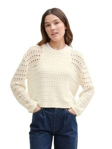 TOM TAILOR Denim Sweter w kolorze kremowym rozmiar: L. Brązowe swetry oversize TOM TAILOR DENIM, l, bez wzorów, z denimu, bez ramiączek. Za 114,17 zł.