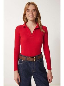 Happiness Istanbul Bluzka w kolorze czerwonym rozmiar: S/M. Czerwone bluzki Happiness Istanbul, m, bez wzorów, prążkowane, bez kołnierzyka, bez ramiączek. Za 39,99 zł.