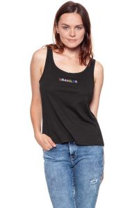 WRANGLER T SHIRT DAMSKI TANK BLACK W7387EV01 112131060. Czarne t-shirty Wrangler, xs, bez wzorów, bez kołnierzyka, bez ramiączek. W wyprzedaży za 39,99 zł.