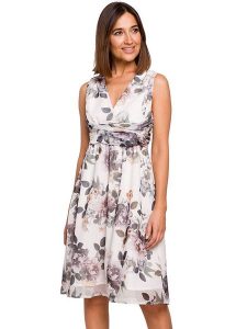 Stylove Sukienka w kolorze kremowym ze wzorem rozmiar: S. Brązowe sukienki Stylove, s, bez wzorów, bez kołnierzyka, bez ramiączek, midi. Za 202,03 zł.