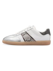Tamaris Sneakersy w kolorze srebrno-białym rozmiar: 39. Białe trampki Tamaris, bez wzorów, z materiału, bez zapięcia. Za 153,71 zł.