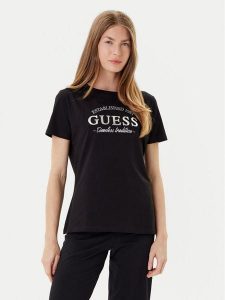 Guess T-Shirt V5YI12 J1314 Czarny Regular Fit. Czarne t-shirty Guess, xl, z aplikacjami, z bawełny, bez kołnierzyka, bez ramiączek. Za 119,99 zł.