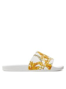 Versace Jeans Couture Klapki 77VA3SQ3 ZS834 Biały. Białe klapki Versace Jeans Couture, bez wzorów, z jeansu, bez obcasa. Za 269,99 zł.