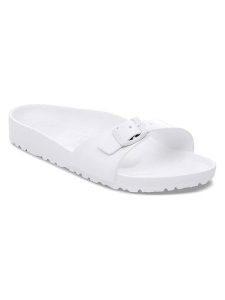 Birkenstock Klapki "Madrid" w kolorze białym rozmiar: 37. Białe klapki Birkenstock, bez wzorów, z otwartym noskiem, bez obcasa. Za 111,59 zł.