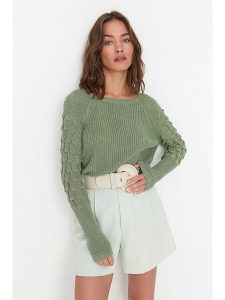 Trendyol Sweter w kolorze zielonym rozmiar: S. Zielone swetry oversize Trendyol, s, bez wzorów, ze splotem, bez ramiączek. Za 96,60 zł.