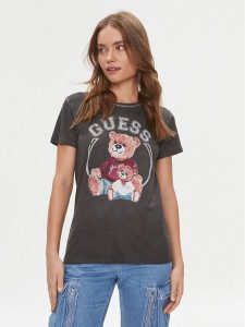 Guess T-Shirt W4RI86 K9SN1 Czarny Regular Fit. Czarne t-shirty Guess, xs, z aplikacjami, z bawełny, bez kołnierzyka, bez ramiączek. Za 129,99 zł.