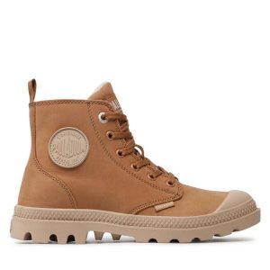 Trapery Palladium. Brązowe buty zimowe Palladium, bez obcasa, bez zapięcia. Za 409,99 zł.