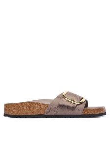 Birkenstock Klapki Madrid Big Buckle 1032935 Beżowy. Brązowe klapki Birkenstock, bez wzorów, ze skóry, bez obcasa. Za 420,99 zł.