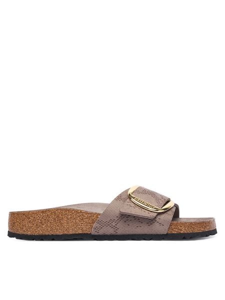 Birkenstock Klapki Madrid Big Buckle 1032935 Beżowy. Brązowe klapki Birkenstock, bez wzorów, ze skóry, bez obcasa. Za 444,99 zł.