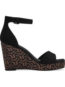 Tamaris Skórzane sandały w kolorze czarnym na koturnie rozmiar: 38. Czarne sandały Tamaris, bez wzorów, z otwartym noskiem, bez obcasa, na koturnie, bez zapięcia. Za 100,28 zł.