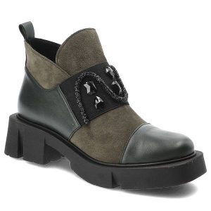 Zielone Eleganckie Botki Damskie Armodo. Zielone botki Armodo, na jesień, bez wzorów, z jeansu, bez obcasa, bez zapięcia. Za 450,99 zł.
