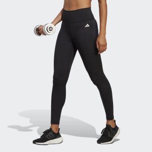 Legginsy treningowe z wysoką talią damskie 7/8 adidas Essentials. Czarne legginsy ADIDAS, bez wzorów, z materiału. Za 199,00 zł.