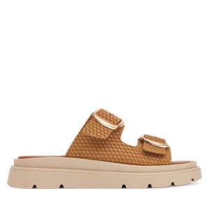 Klapki Tamaris. Brązowe klapki Tamaris, bez wzorów, bez obcasa. Za 399,99 zł.