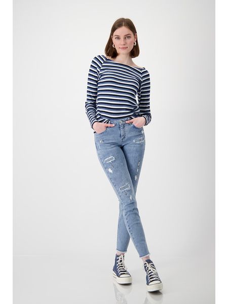 Monari Dżinsy - Skinny fit - w kolorze niebieskim rozmiar: 36. Niebieskie jeansy monari, bez wzorów. Za 176,08 zł.