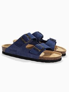 BACKSUN Klapki "Bali" w kolorze granatowym rozmiar: 38. Niebieskie klapki Backsun, bez wzorów, z materiału, z otwartym noskiem, bez obcasa. Za 201,95 zł.