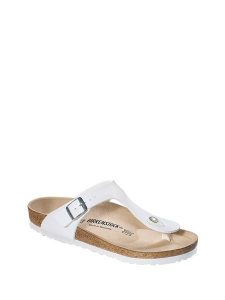 Birkenstock Japonki w kolorze białym rozmiar: 37. Białe klapki Birkenstock, bez wzorów, z materiału, z otwartym noskiem, bez obcasa. Za 355,95 zł.