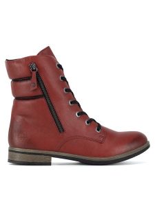 Rieker Botki 72212-35 Czerwony. Czerwone botki Rieker, bez wzorów, z materiału, bez obcasa, na płaskiej podeszwie, bez zapięcia. Za 265,99 zł.