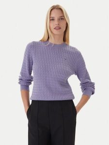 Tommy Hilfiger Sweter Fine WW0WW44993 Fioletowy Regular Fit. Fioletowe swetry klasyczne TOMMY HILFIGER, xl, z bawełny, bez kołnierzyka. Za 559,99 zł.