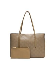 Calvin Klein Torebka Emblem Aop Tote W/ Pouch LV04F3266G Beżowy. Brązowe shopper bag Calvin Klein, bez wzorów, ze skóry, bez dodatków. Za 649,99 zł.