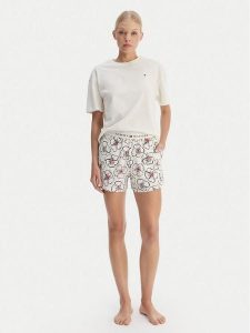 Tommy Hilfiger Piżama UW0UW05760 Beżowy Regular Fit. Brązowe piżamy TOMMY HILFIGER, bez wzorów, z bawełny, bez ramiączek. Za 289,99 zł.