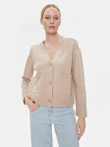 Tommy Hilfiger Kardigan WW0WW39922 Beżowy Relaxed Fit. Brązowe kardigany TOMMY HILFIGER, z syntetyku. Za 439,99 zł.