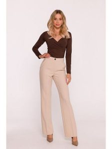 Stylove Spodnie w kolorze beżowym rozmiar: S. Brązowe spodnie z wysokim stanem Stylove, bez wzorów, z materiału, z podwyższonym stanem. Za 197,99 zł.