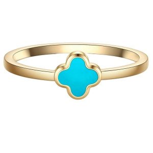 Glanzstücke München Pierscionek koniczyna ze stali nierdzewnej w zlocie z turkusem (synth.) Pierścionki 1 ct Damski. Niebieskie pierścionki Glanzstücke München, z turkusem, pozłacane. Za 149,99 zł.