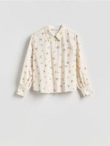 Koszula w kwiaty - wielobarwny. Koszule Reserved, l, bez wzorów, z bawełny, bez kołnierzyka, bez ramiączek. Za 119,99 zł.