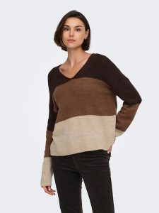 JDY Sweter "Elanora" w kolorze brązowo-beżowo-jasnobrązowym rozmiar: M. Brązowe swetry oversize JDY, m, bez wzorów, bez ramiączek. Za 109,95 zł.