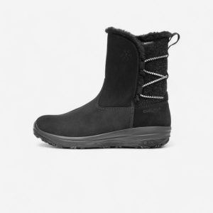 Buty turystyczne damskie Quechua NH500 skóra. Czarne buty trekkingowe QUECHUA, z futra, bez zapięcia. Za 299,99 zł.